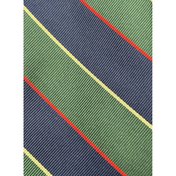 Brooks Brothers REPP Men's Tie Silk Blend Green Red Yellow Blue Striped Designer - Picture 2 of 7